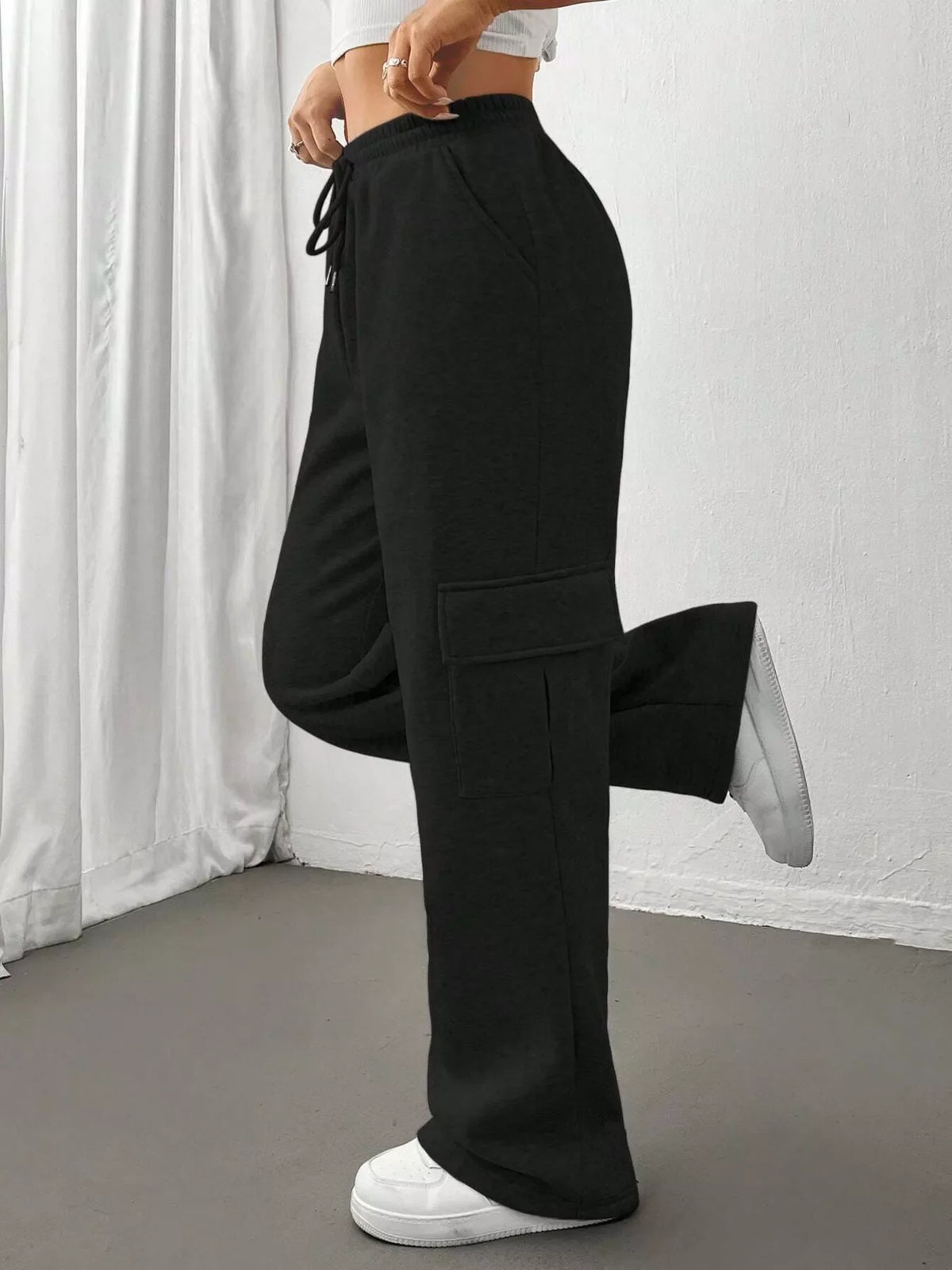 Pantalones de corte holgado con cintura con cordón