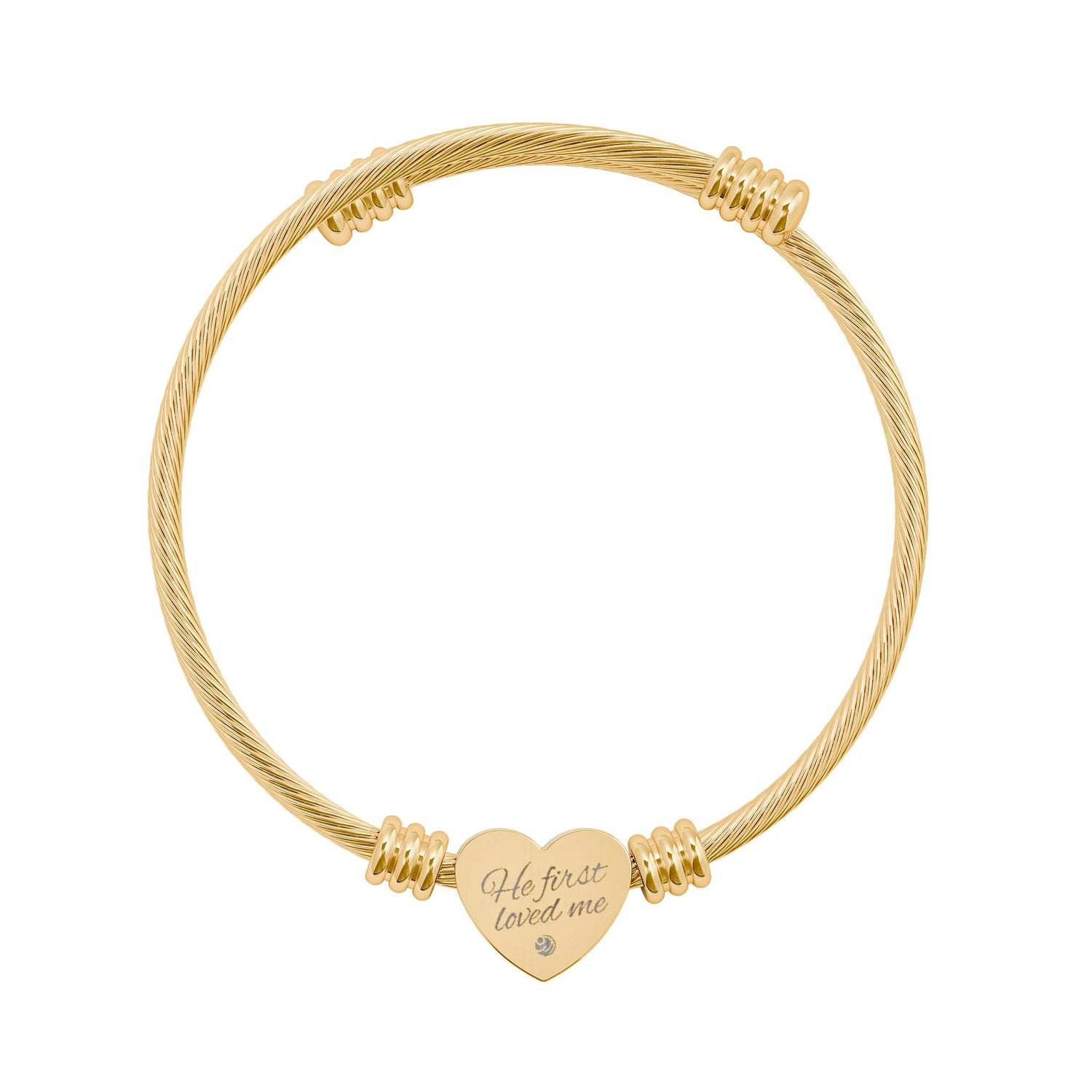 Engravable Heart Cuff Bracelet — "He first loved me"