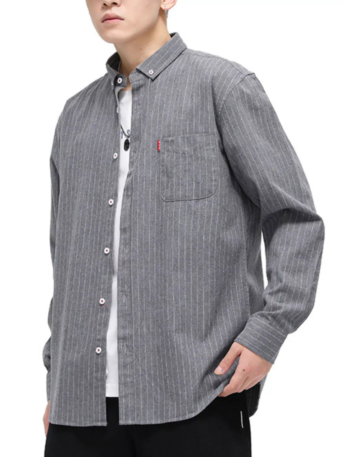 Camisa informal de manga larga a rayas de talla grande para hombre