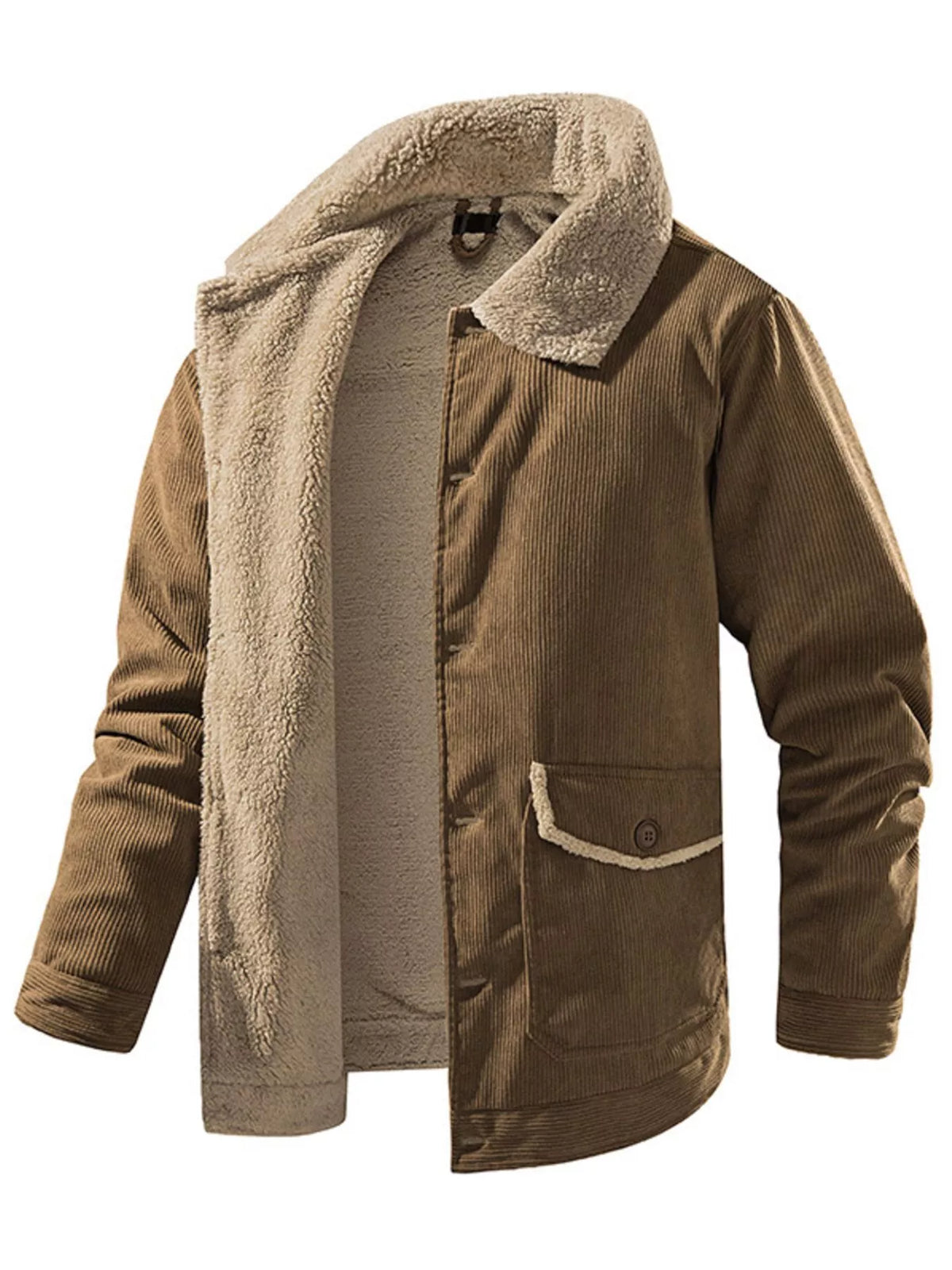 Chaqueta con botones de pana y forro Sherpa para hombre
