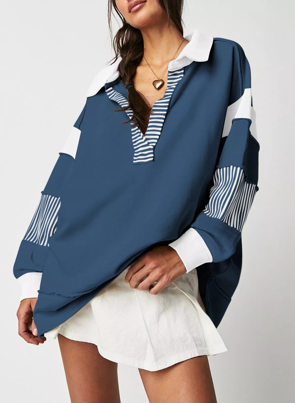 Sudadera con cuello Johnny, bloques de color y rayas