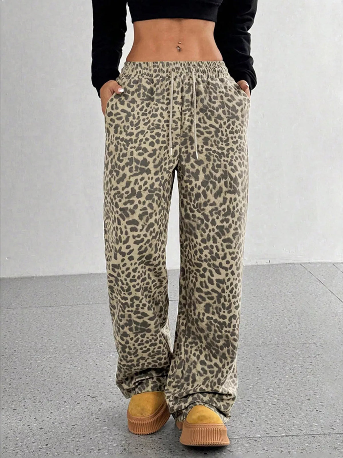 Pantalones de pata ancha con estampado de leopardo de talla grande