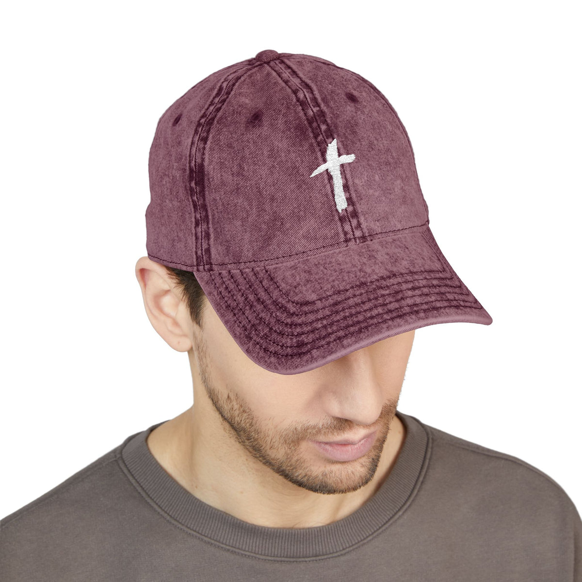 Embroidered Cross Vintage Cap