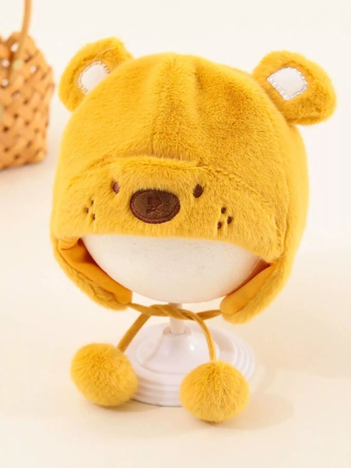 Gorro de felpa con orejas de oso para niños