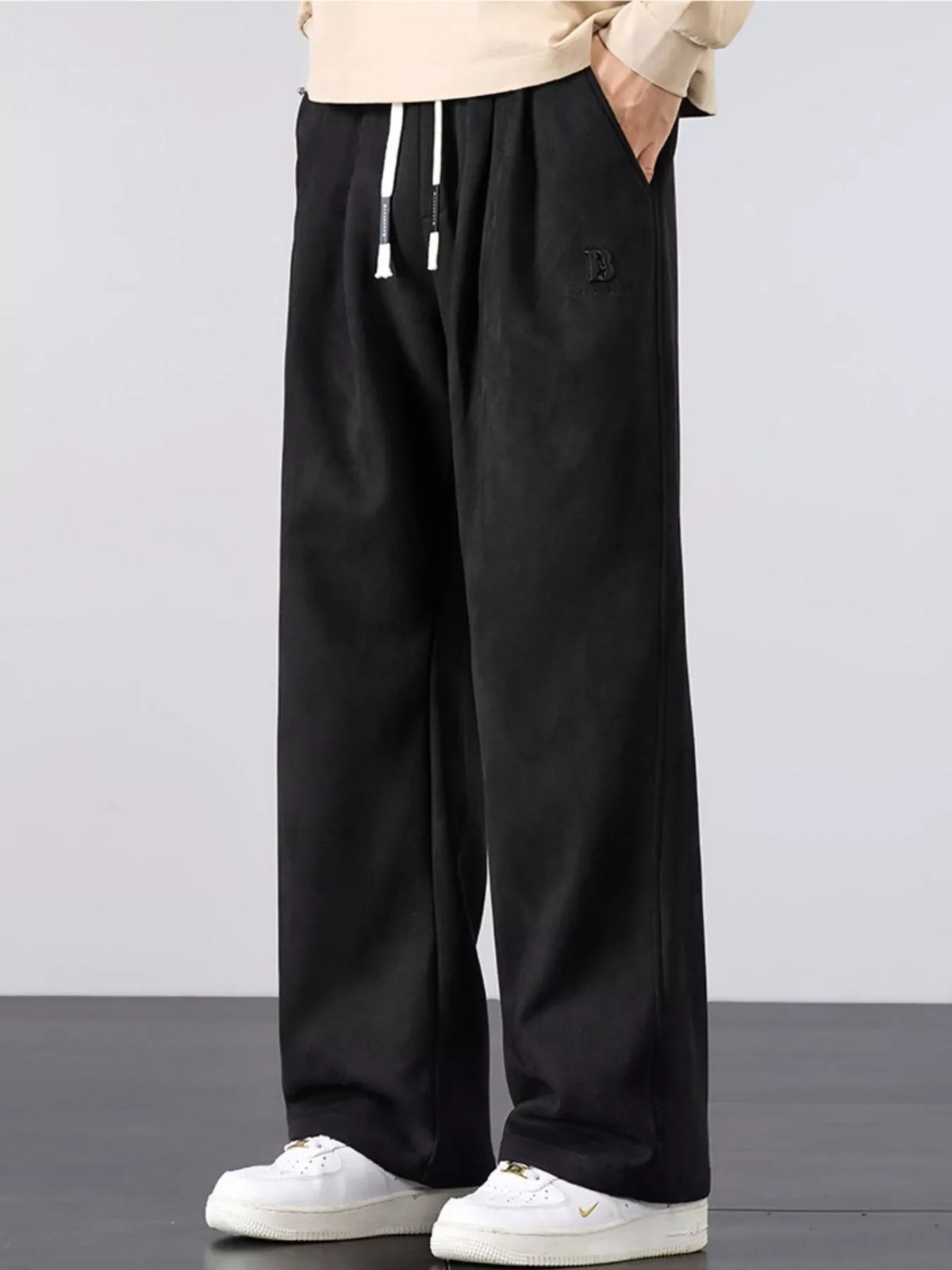 Pantalones casuales de talla grande para hombre, holgados con cordón