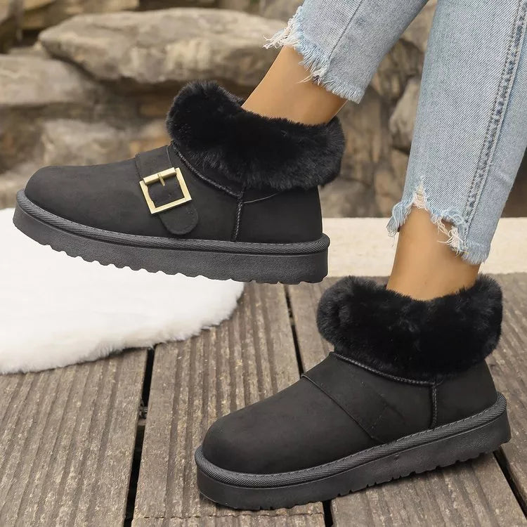 Botas de invierno con hebilla decorativa y ribete de pelo sintético