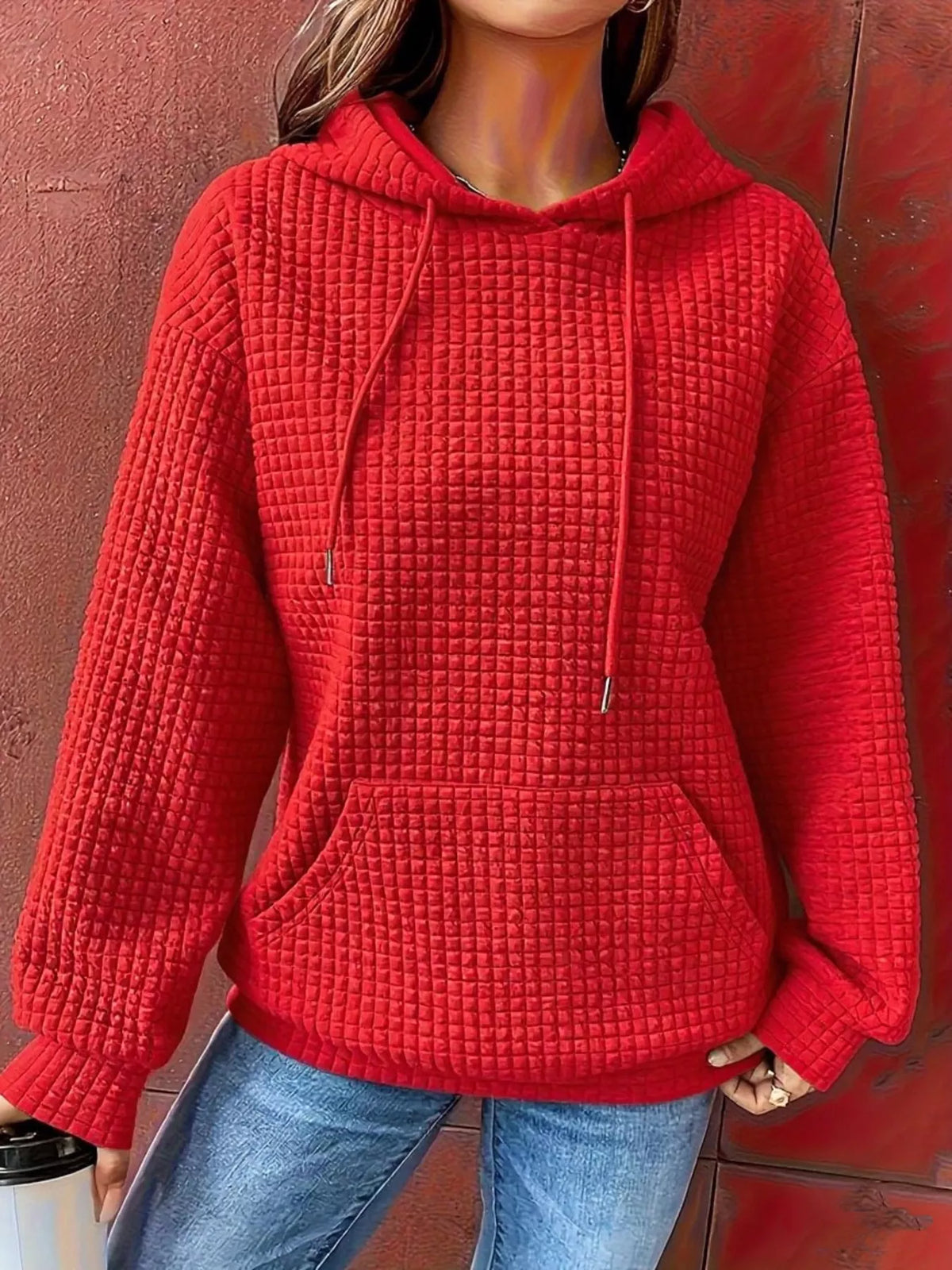 Sudadera con capucha de punto texturizado y cordón