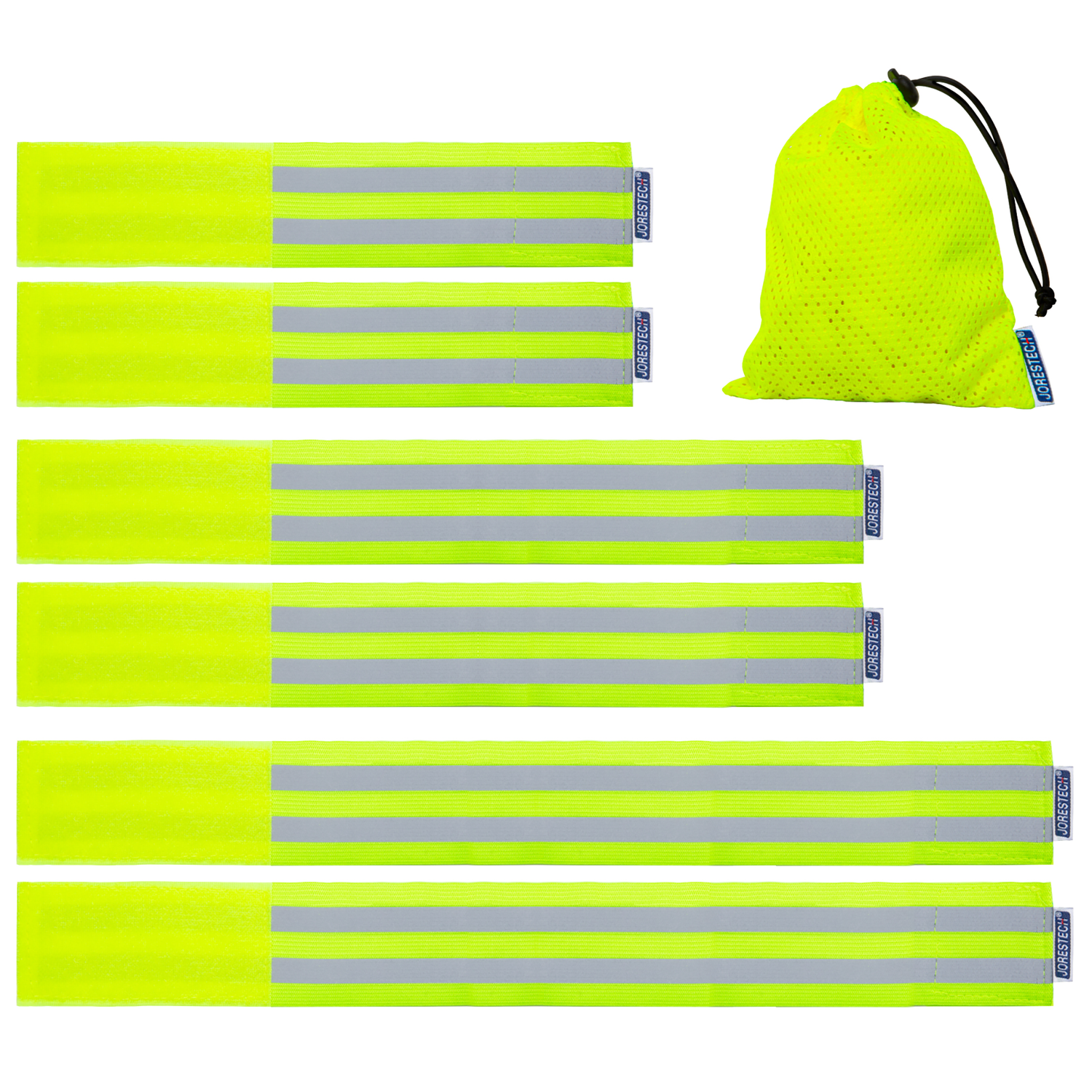 Hi-Vis Reflective Safety Bands with Mesh Storage Bag - Pack of 6
