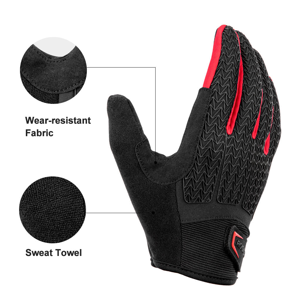 Guantes de ciclismo de dedos completos con acolchado de gel que absorbe los impactos, antideslizantes para pantalla táctil