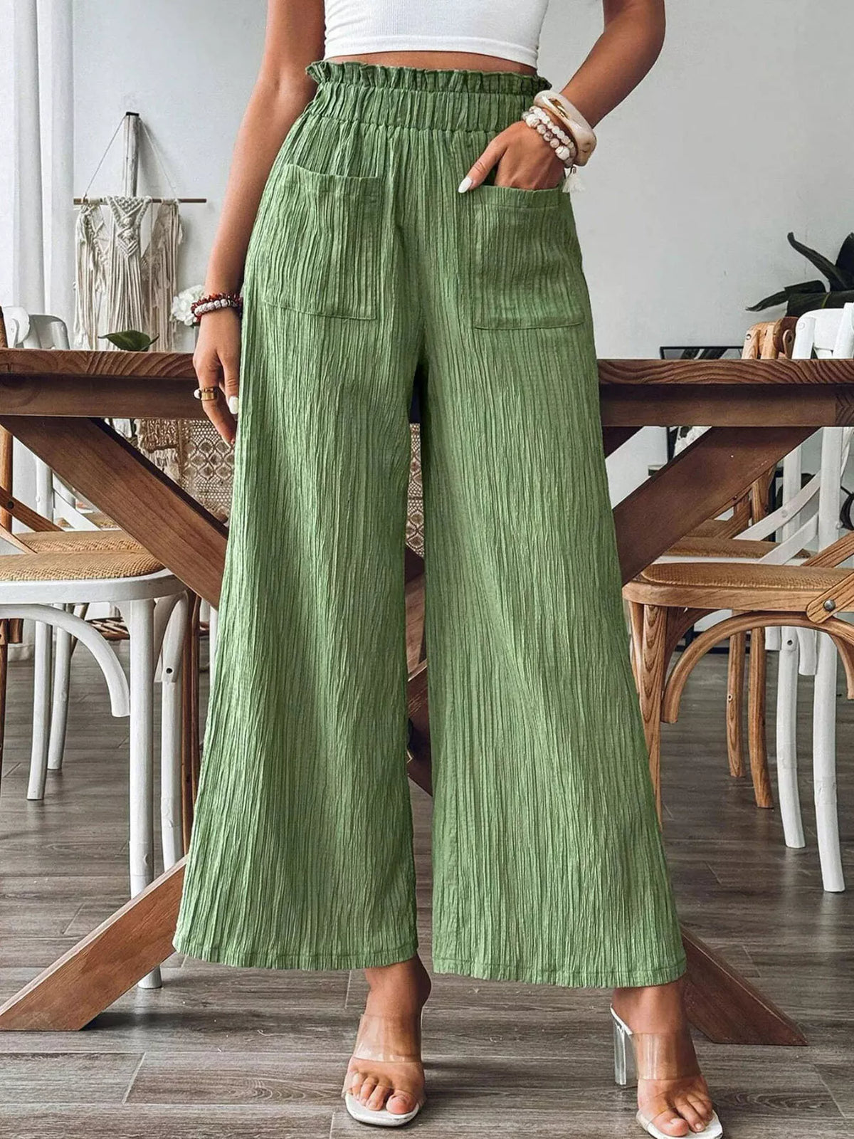 Pantalones Anchos de Tiro Alto
