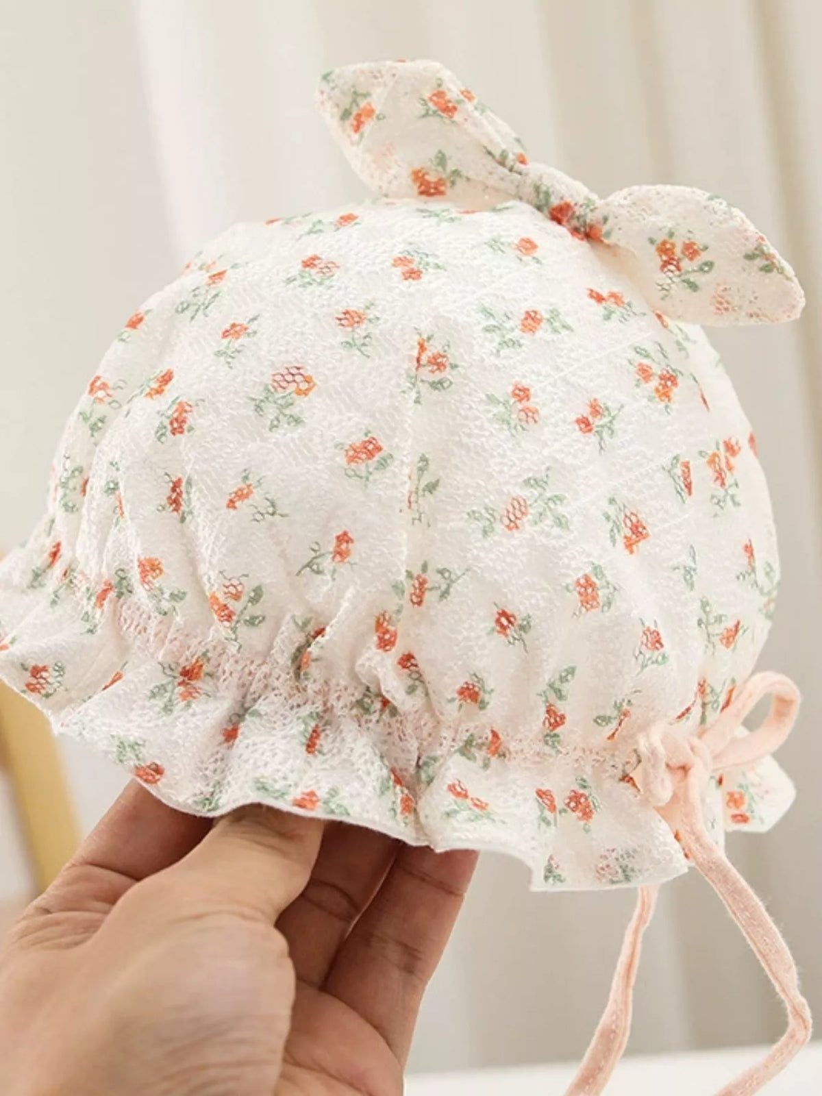 Children's Floral Print Bunny Ear Hat