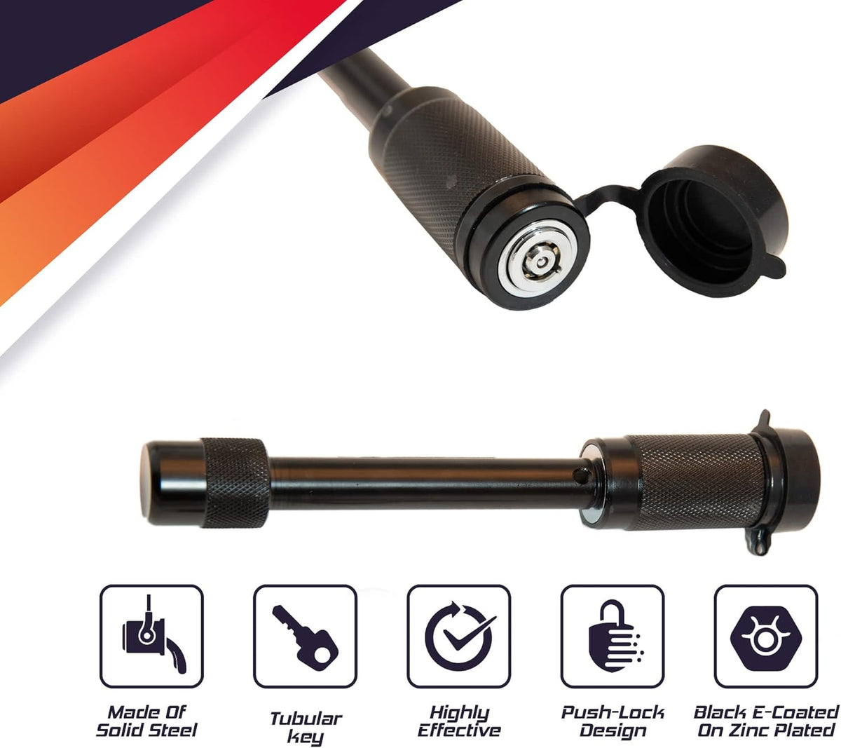 Bloqueo de receptor de enganche de remolque G2G4 con pasador de 5/8" y doble seguridad. Compatible con receptores de 2" y 2,5".