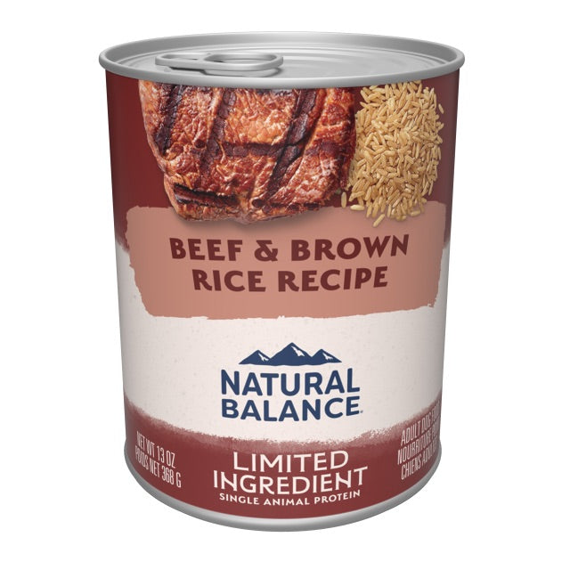 Alimento para perros Natural Balance con ingredientes limitados de carne de res y arroz integral (13 oz) 