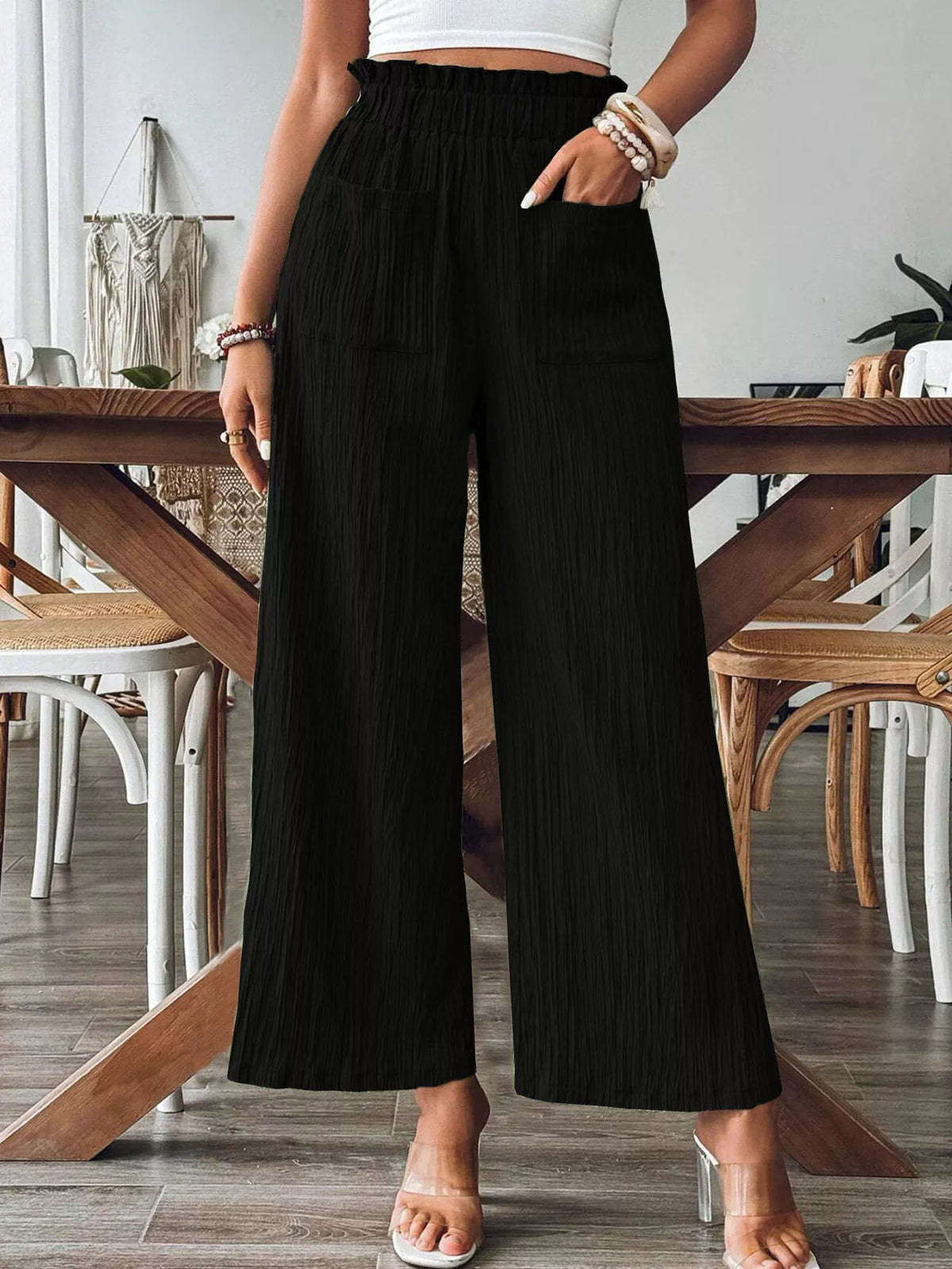Pantalones Anchos de Tiro Alto
