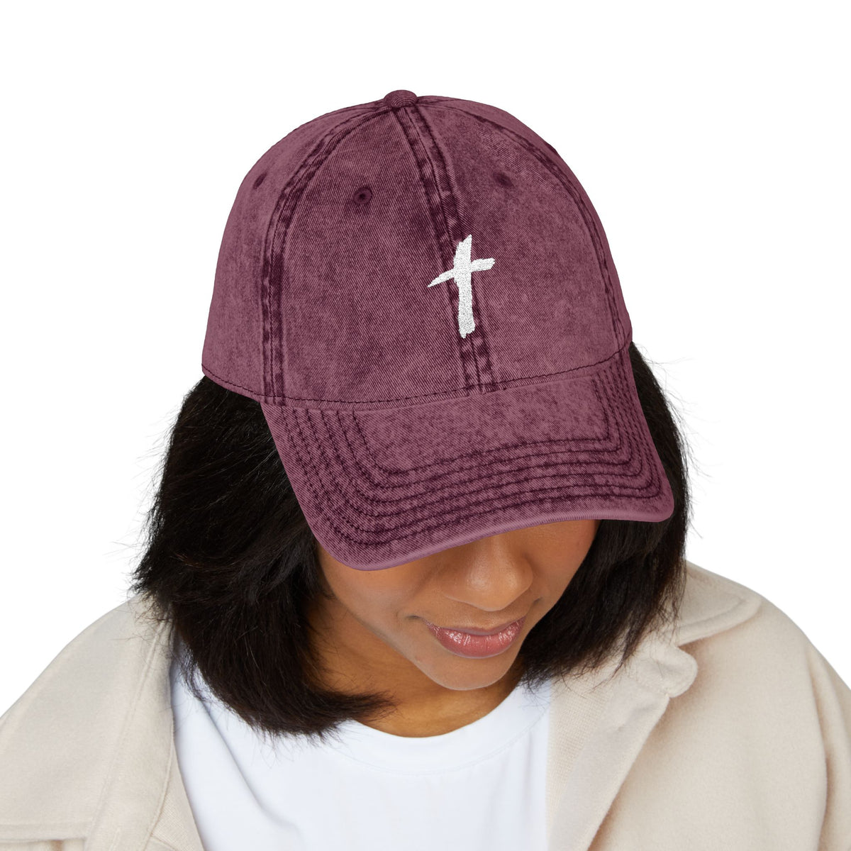 Embroidered Cross Vintage Cap