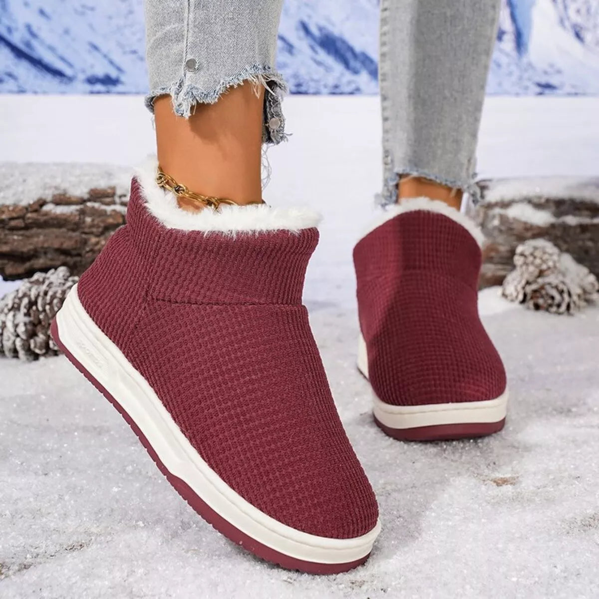 Botines de punto acogedores con forro de felpa