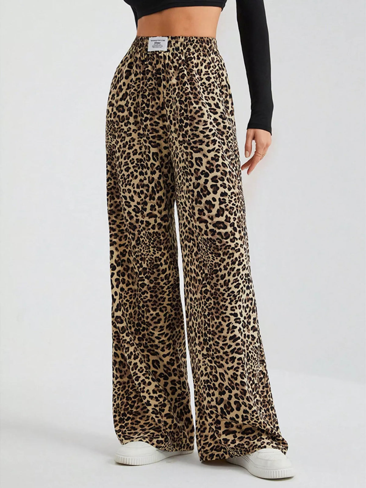 Pantalones de pata ancha con estampado de leopardo de talla grande