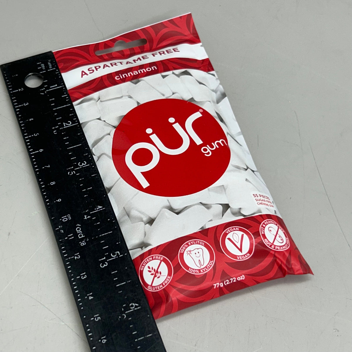 Goma de mascar de canela sin azúcar PUR – 12 paquetes (55 unidades cada uno)