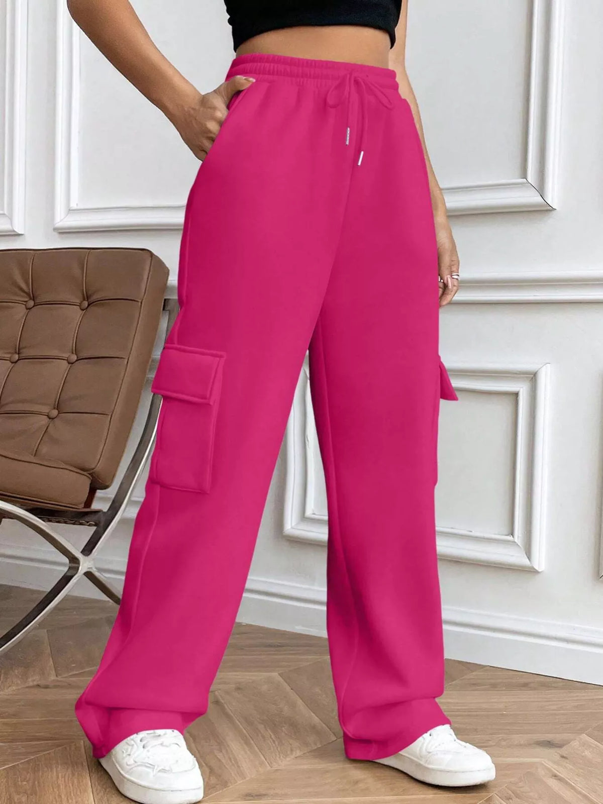 Pantalones de corte holgado con cintura con cordón
