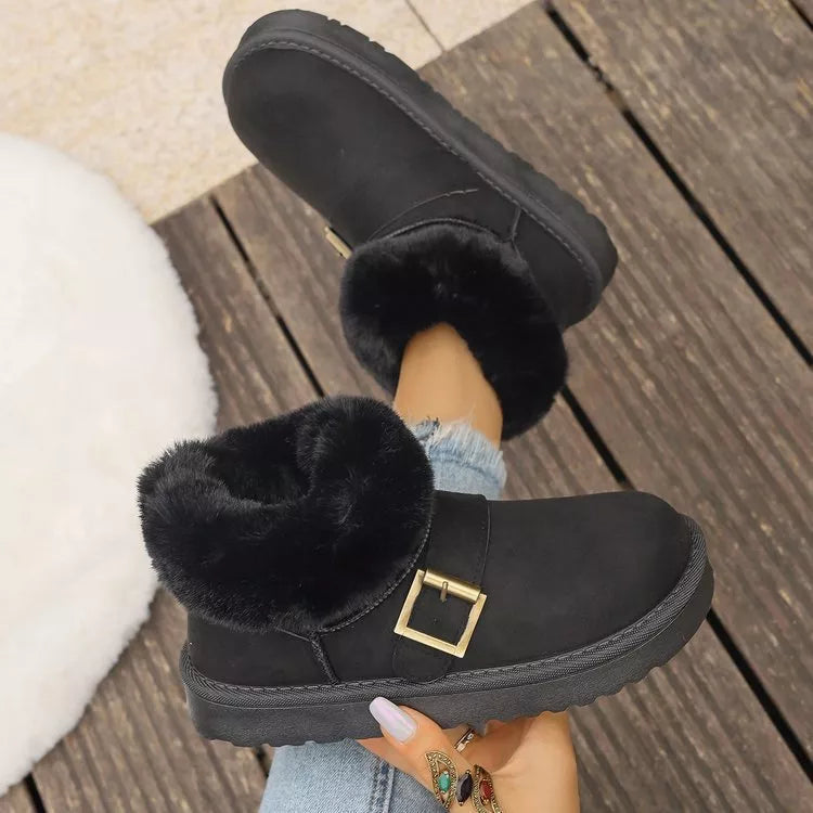 Botas de invierno con hebilla decorativa y ribete de pelo sintético