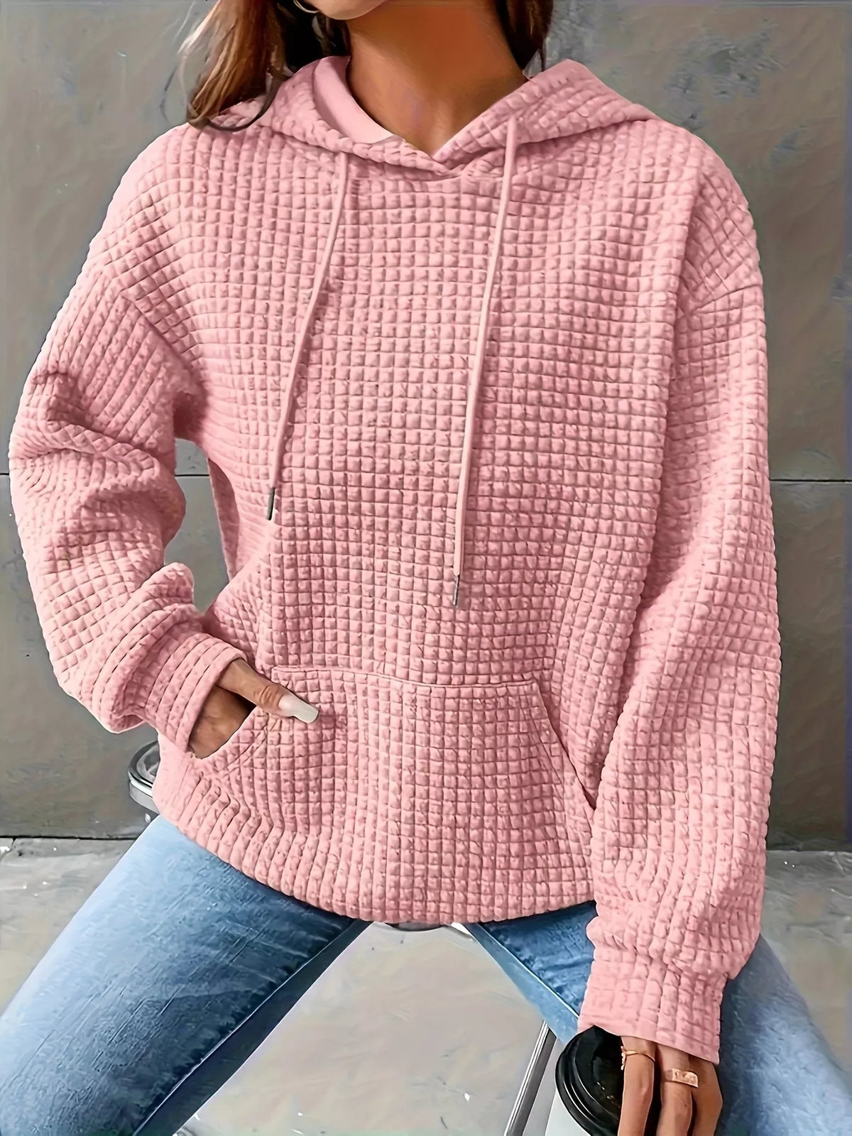 Sudadera con capucha de punto texturizado y cordón