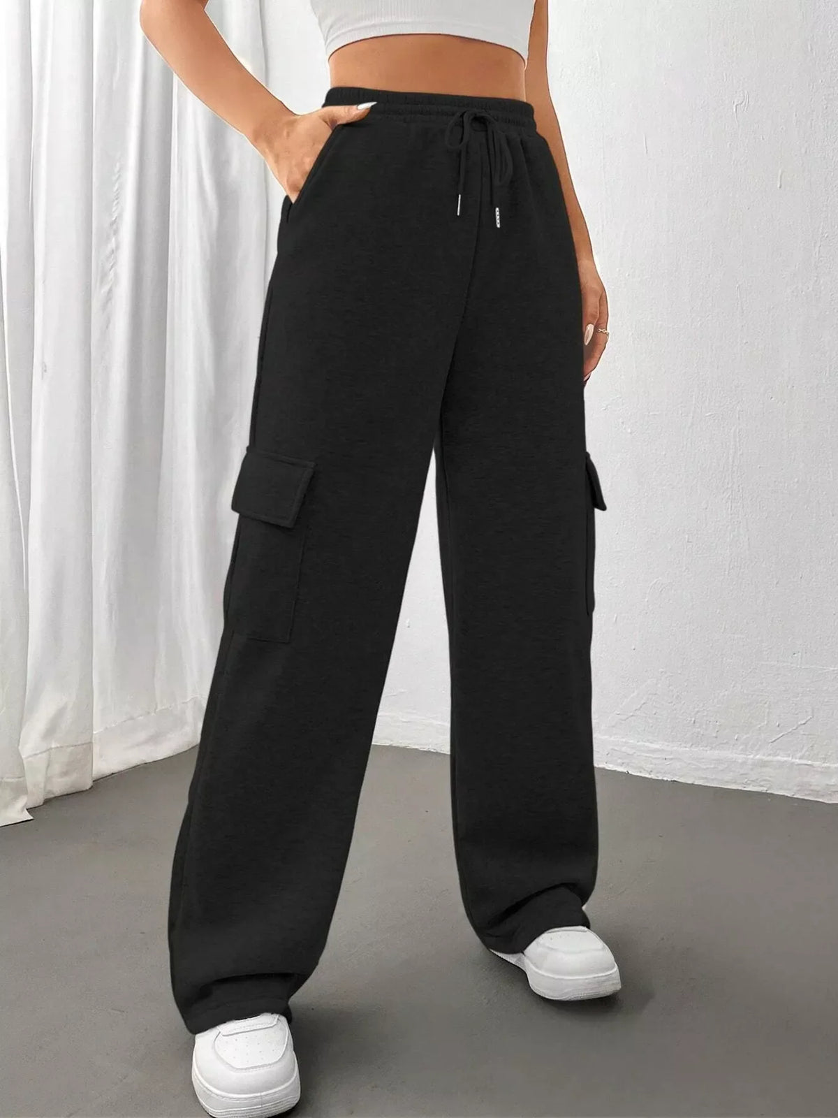 Pantalones de corte holgado con cintura con cordón