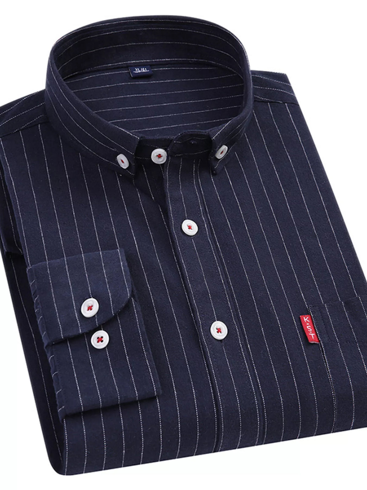 Camisa informal de manga larga a rayas de talla grande para hombre