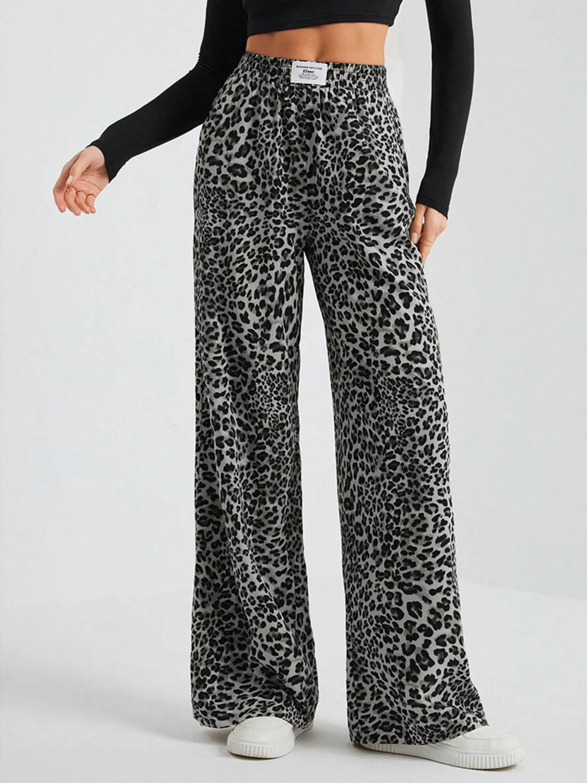 Pantalones de pata ancha con estampado de leopardo de talla grande