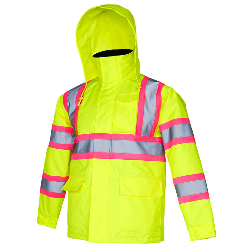 Hi-Vis Two Tone Safety Jacket with Reflective Tapes and Pink Contrast - PinkFit Collection
