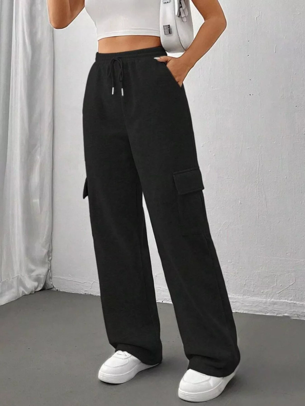 Pantalones de corte holgado con cintura con cordón