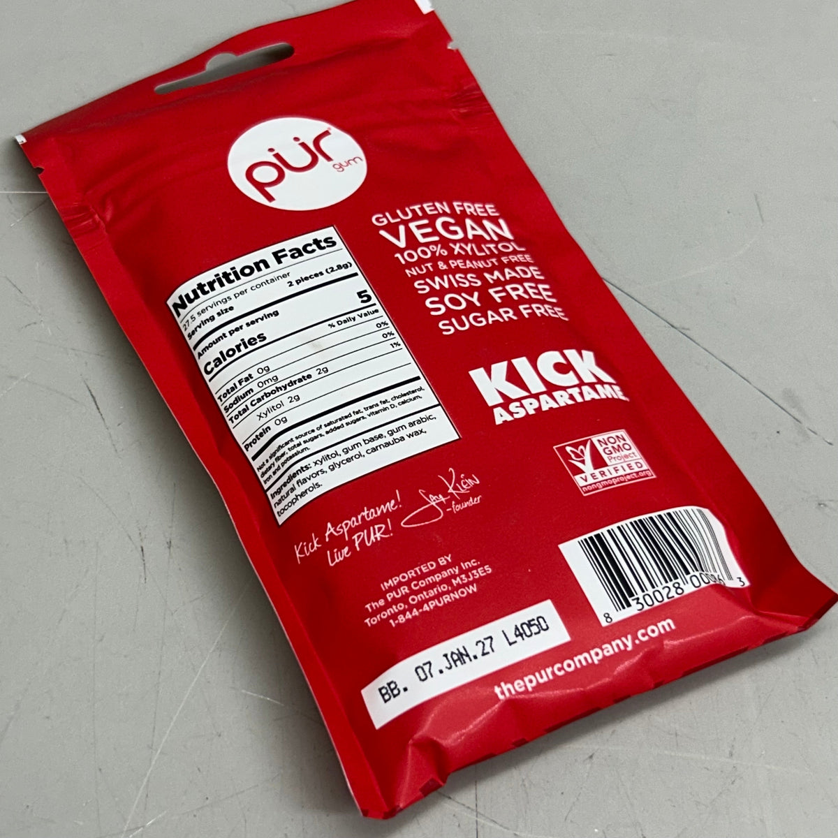 Goma de mascar de canela sin azúcar PUR – 12 paquetes (55 unidades cada uno)
