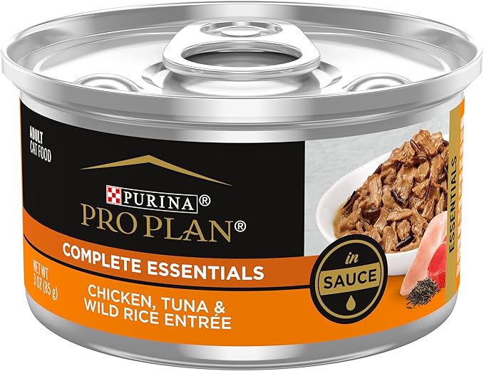 Purina Pro Plan Complete Essentials – Entrante de pollo, atún y arroz salvaje en salsa (85g)