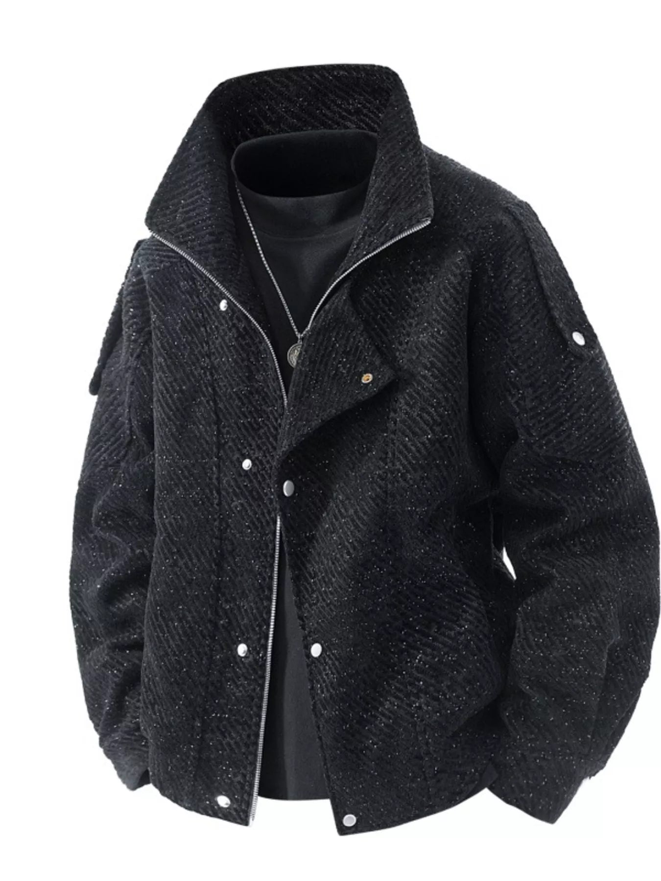 Chaqueta de manga larga con cierre a presión para hombre, talla grande