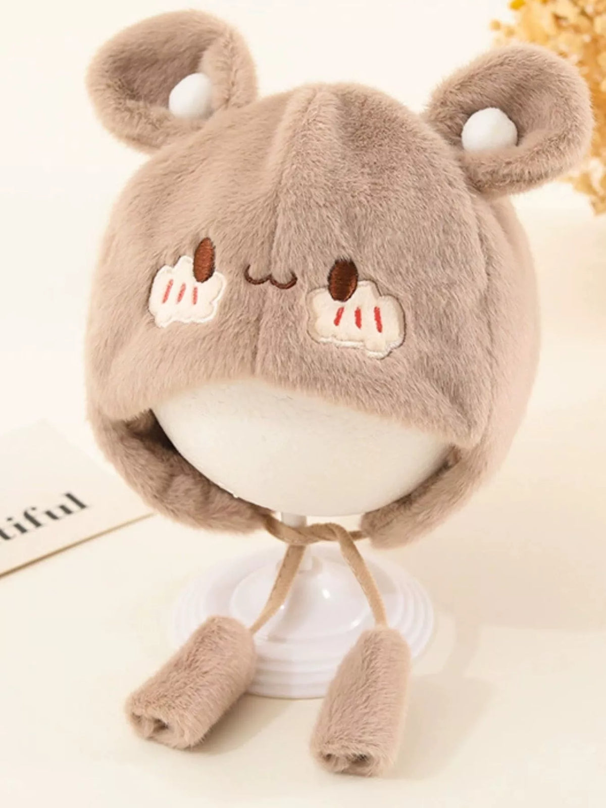 Gorro de felpa con orejas de oso para niños