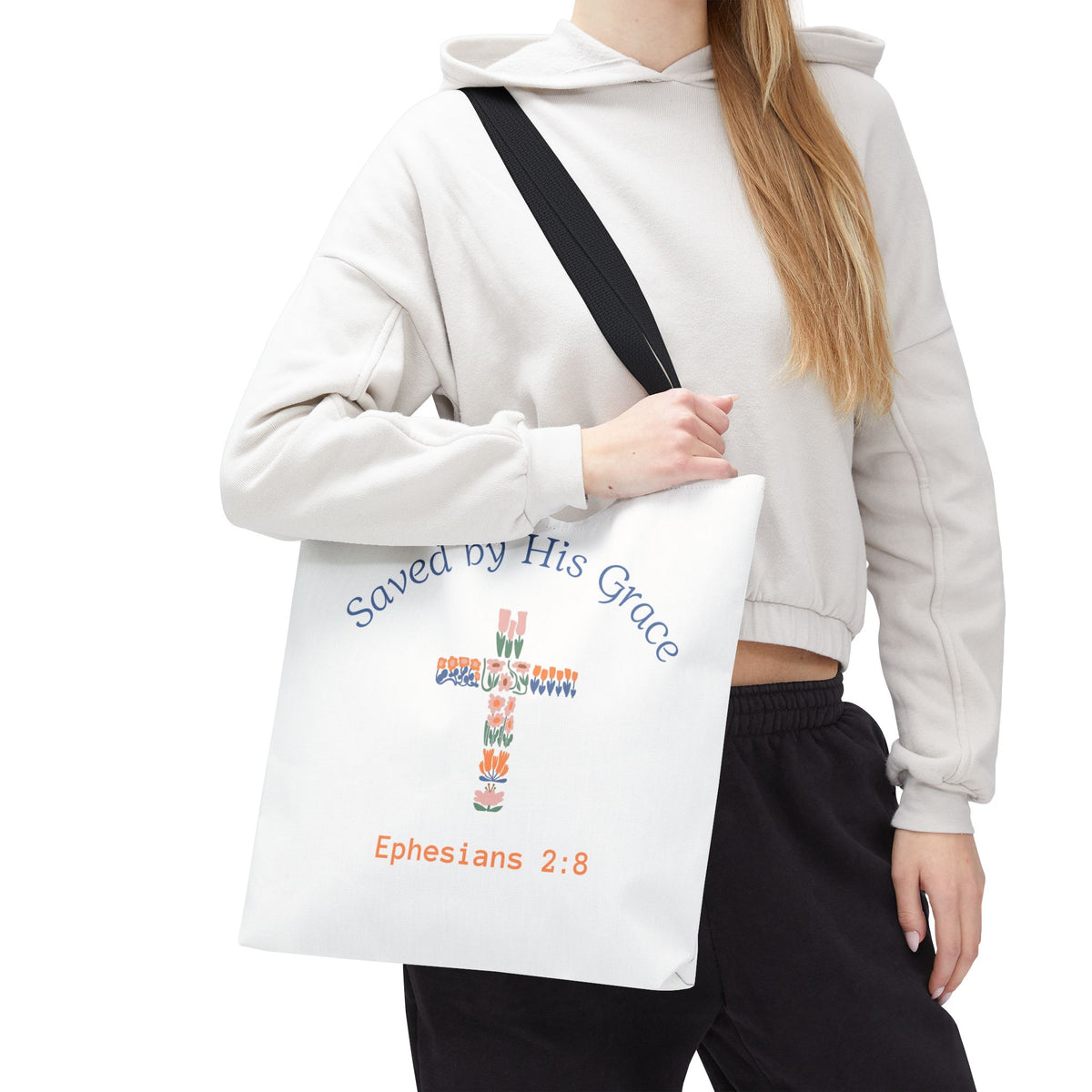 Bolsa tote cristiana — "Salva por Su gracia"