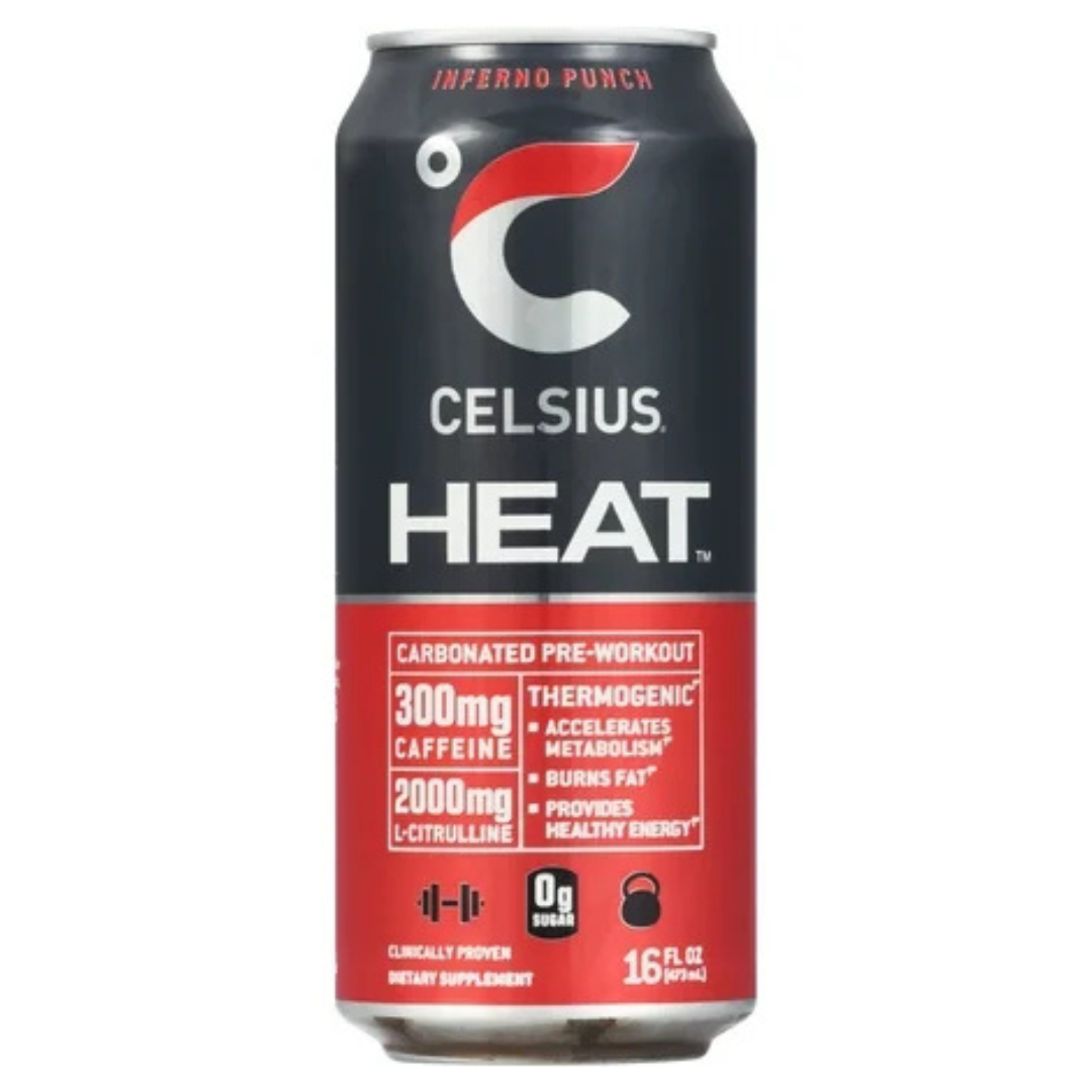 Bebida preentrenamiento Celsius Heat Inferno Punch Performance (16 oz)