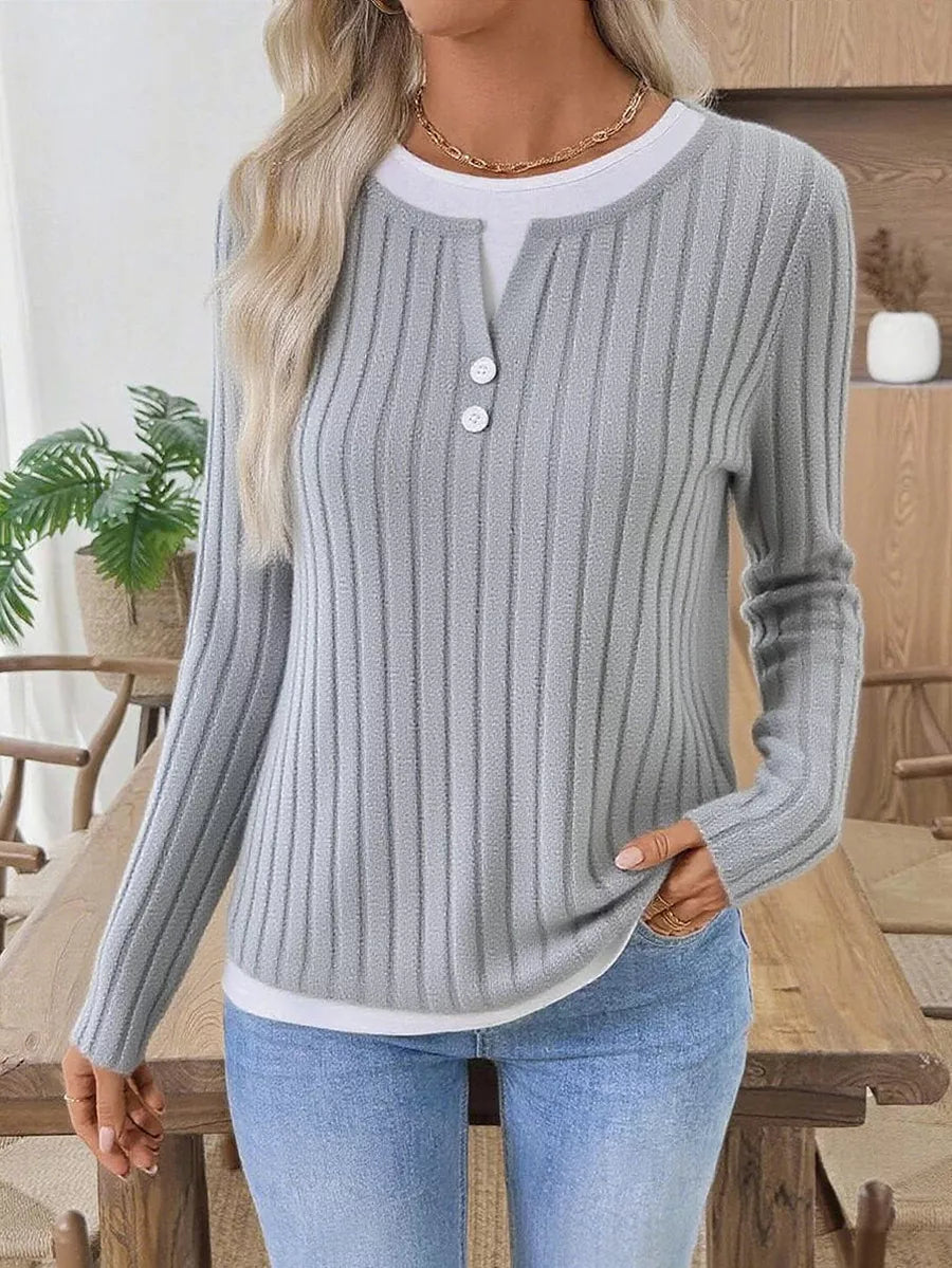 Camiseta Henley de manga larga de punto acanalado
