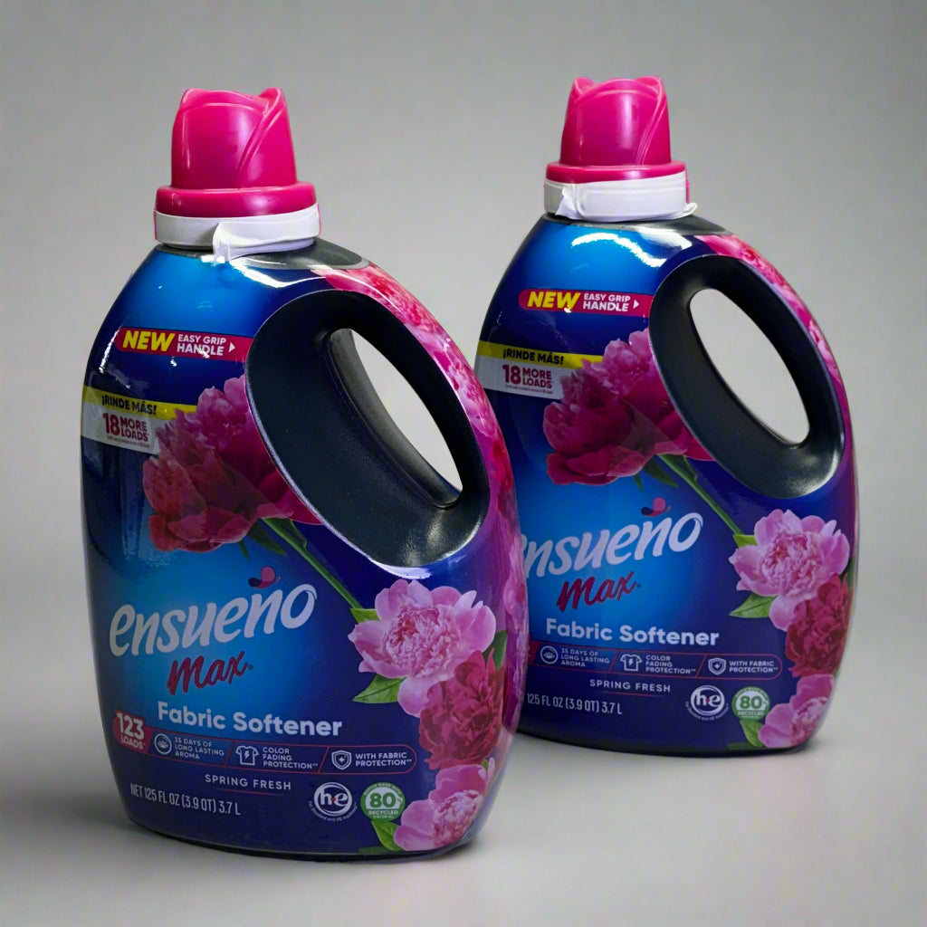 ENSUEÑO MAX (PAQUETE DE 2 de 123 cargas) Suavizante de ropa - Aroma Primavera Fresca 125 oz líquidas/ 3.7 L Azul