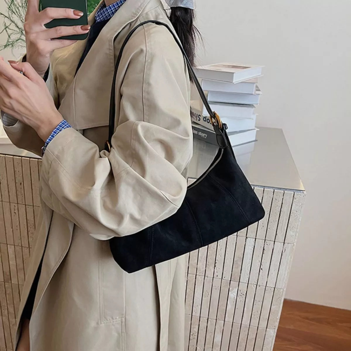 Bolso de hombro ligero de color liso