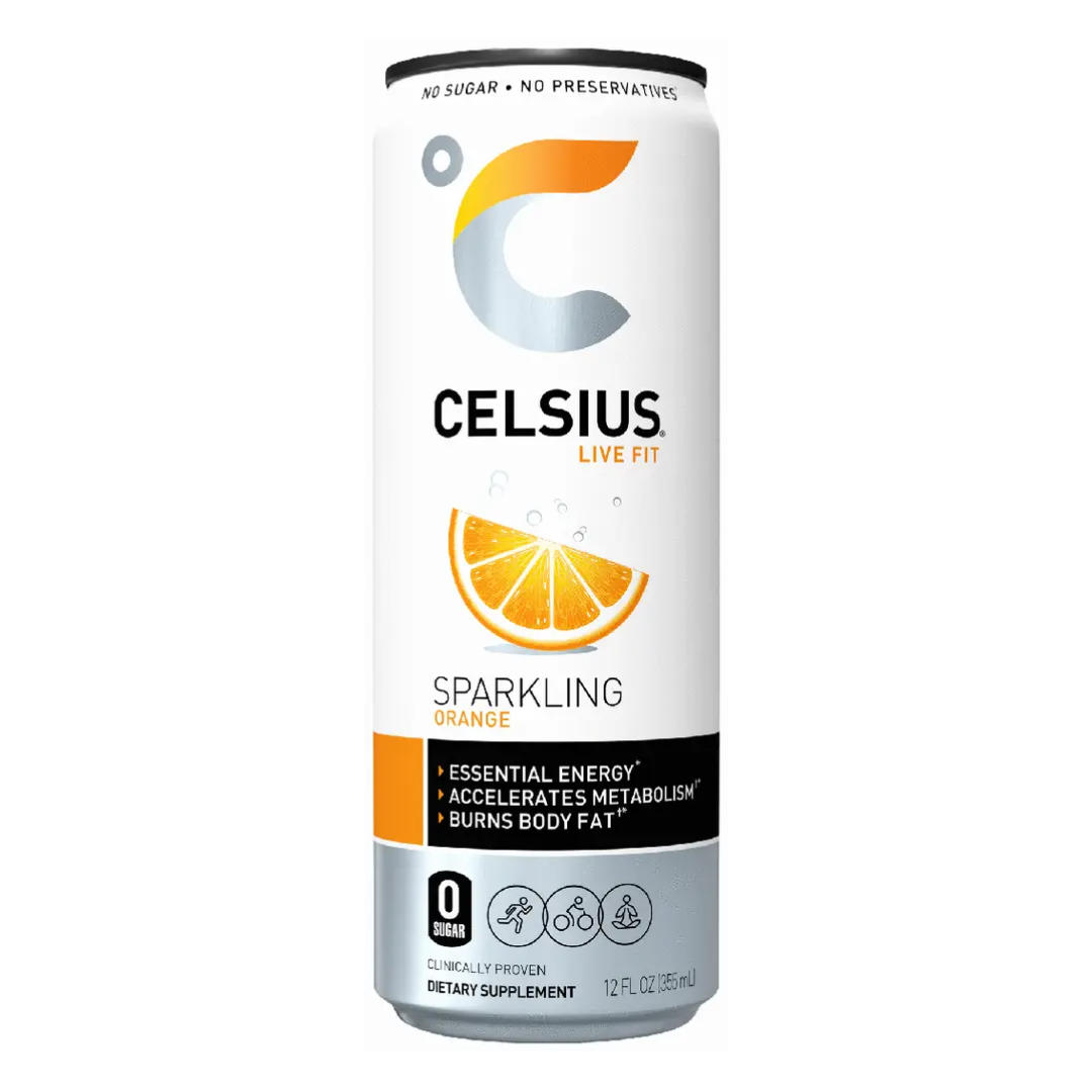 Bebida energética Celsius Live Fit con gas y naranja (355 ml)