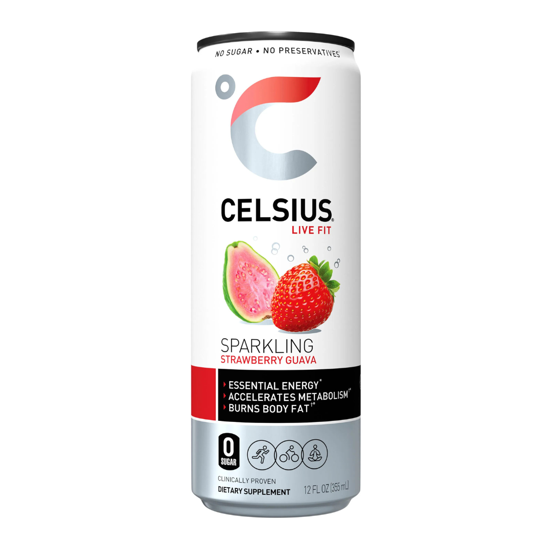 Bebida energética con gas Celsius Live Fit de fresa y guayaba (355 ml)