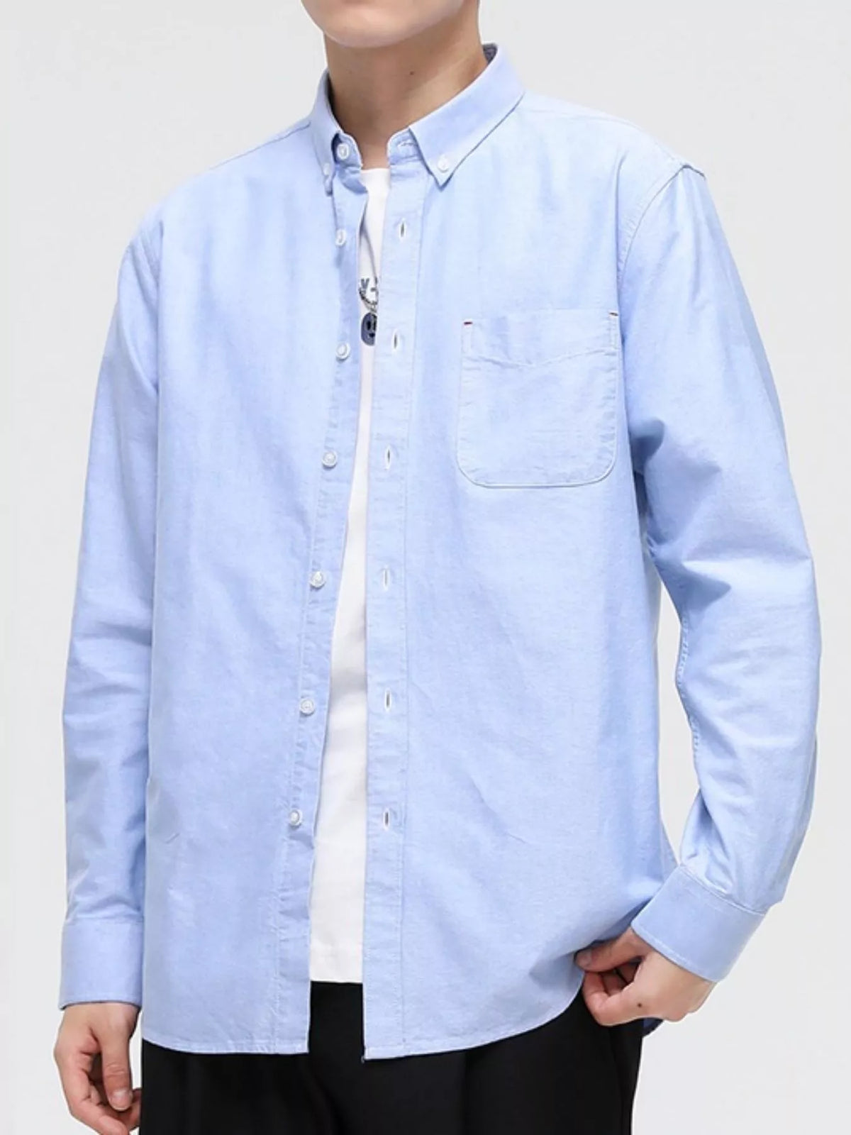 Camisa de manga larga con botones para hombre, talla grande