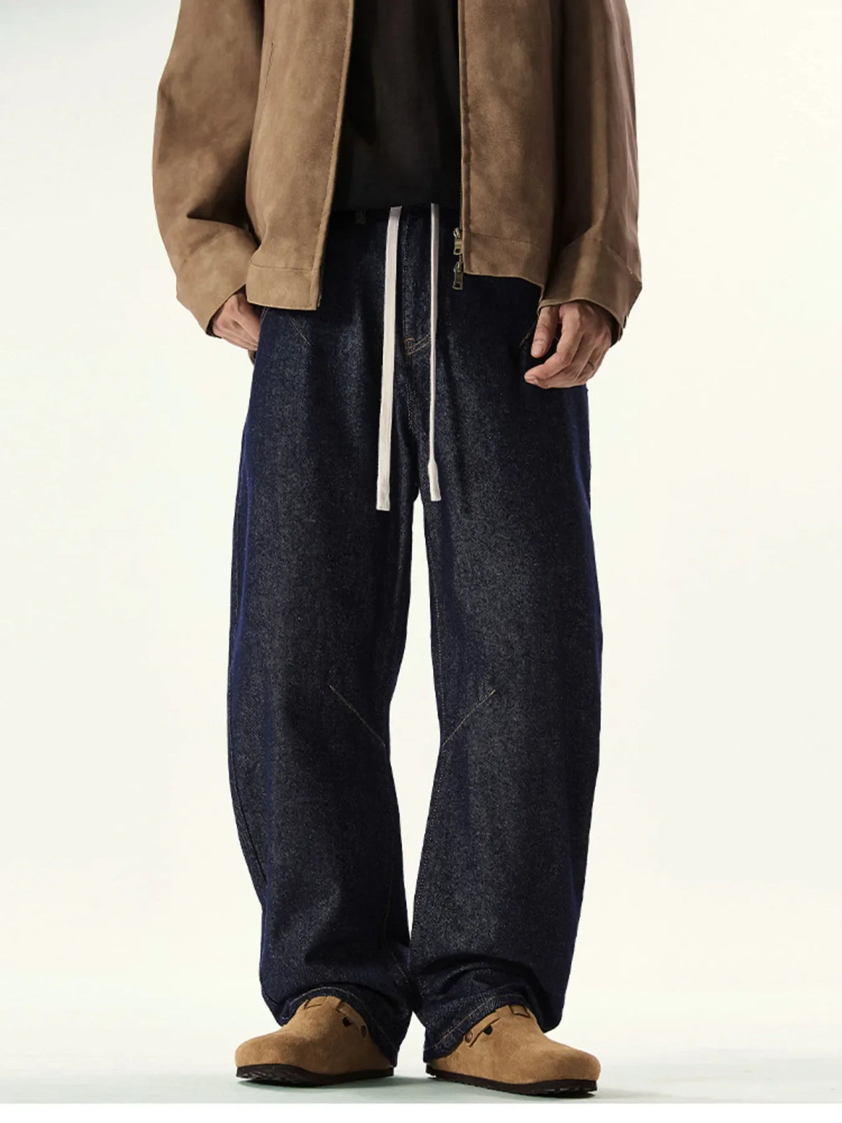 Men's Full Size Washed Relaxed Fit Drawstring Jeans Plus Size