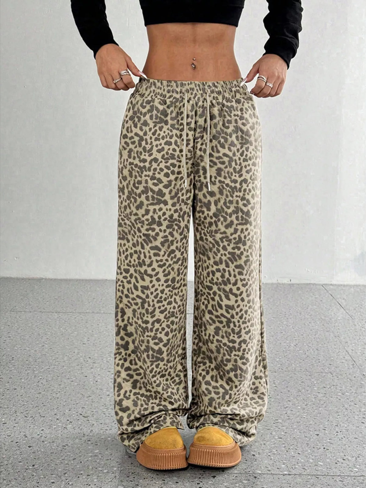 Pantalones de pata ancha con estampado de leopardo de talla grande