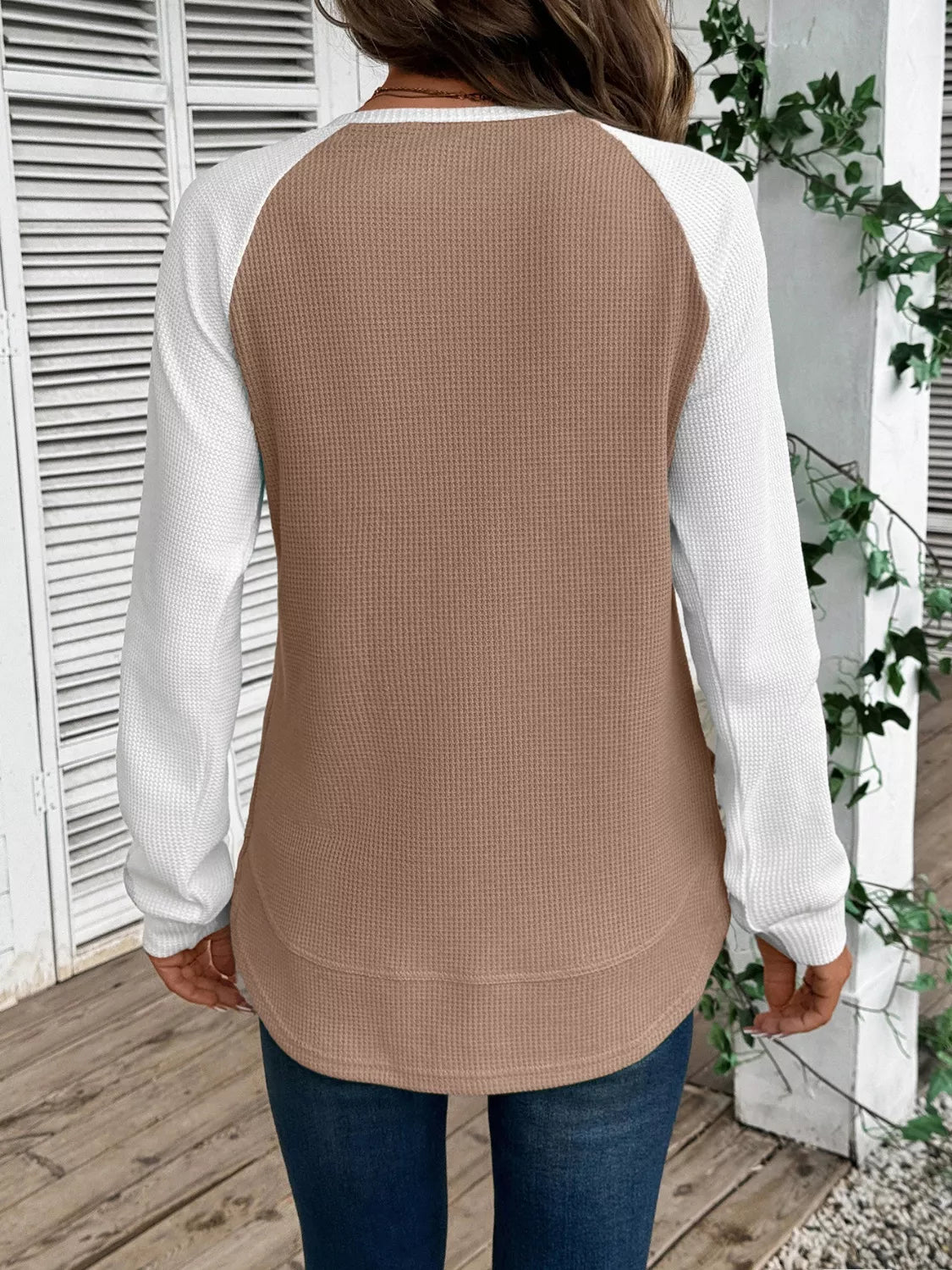 Camiseta de punto gofre con manga raglán