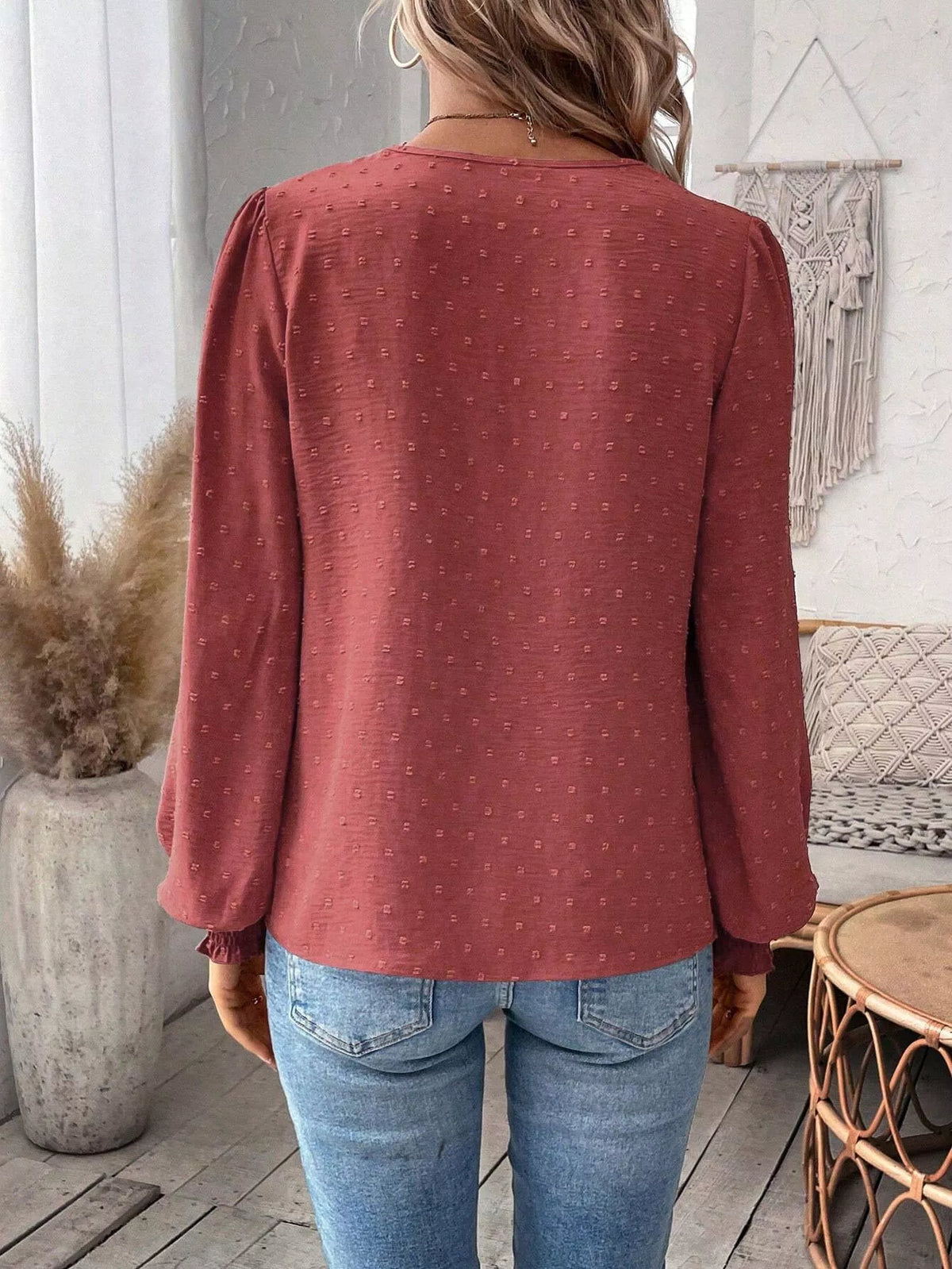 Lace Trim Long Sleeve Blouse