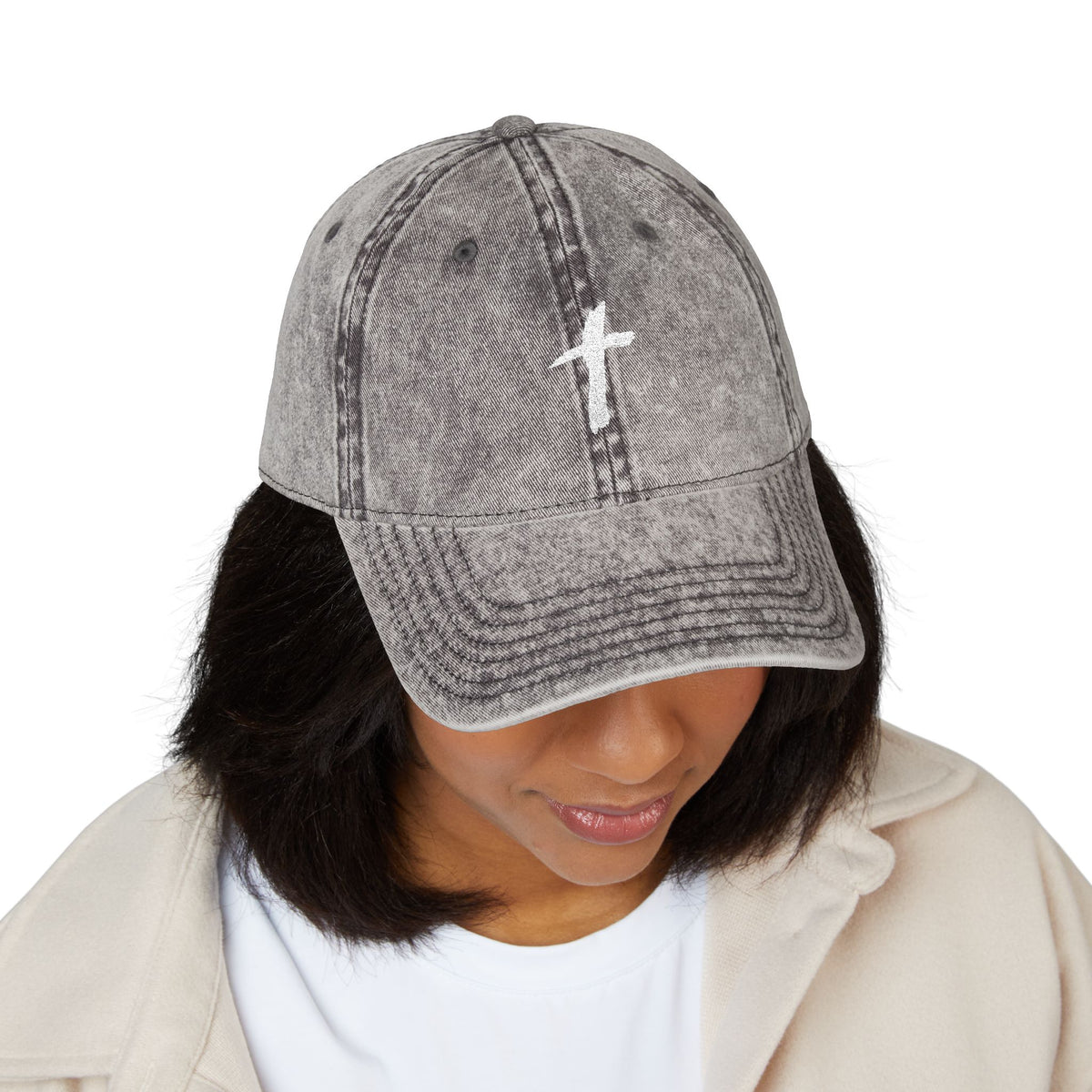 Embroidered Cross Vintage Cap
