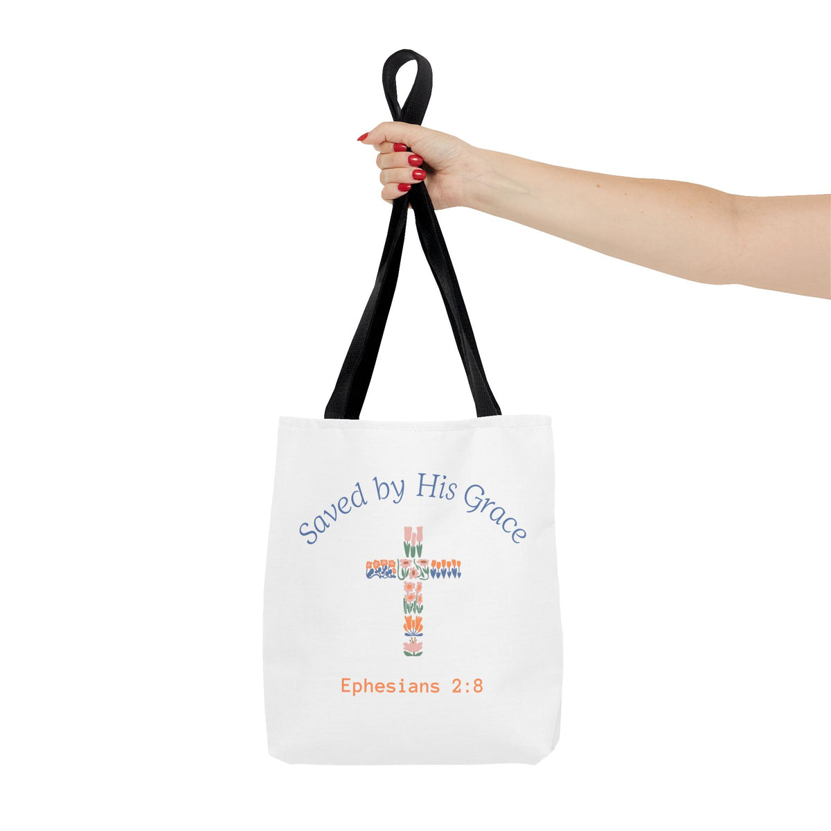 Bolsa tote cristiana — "Salva por Su gracia"