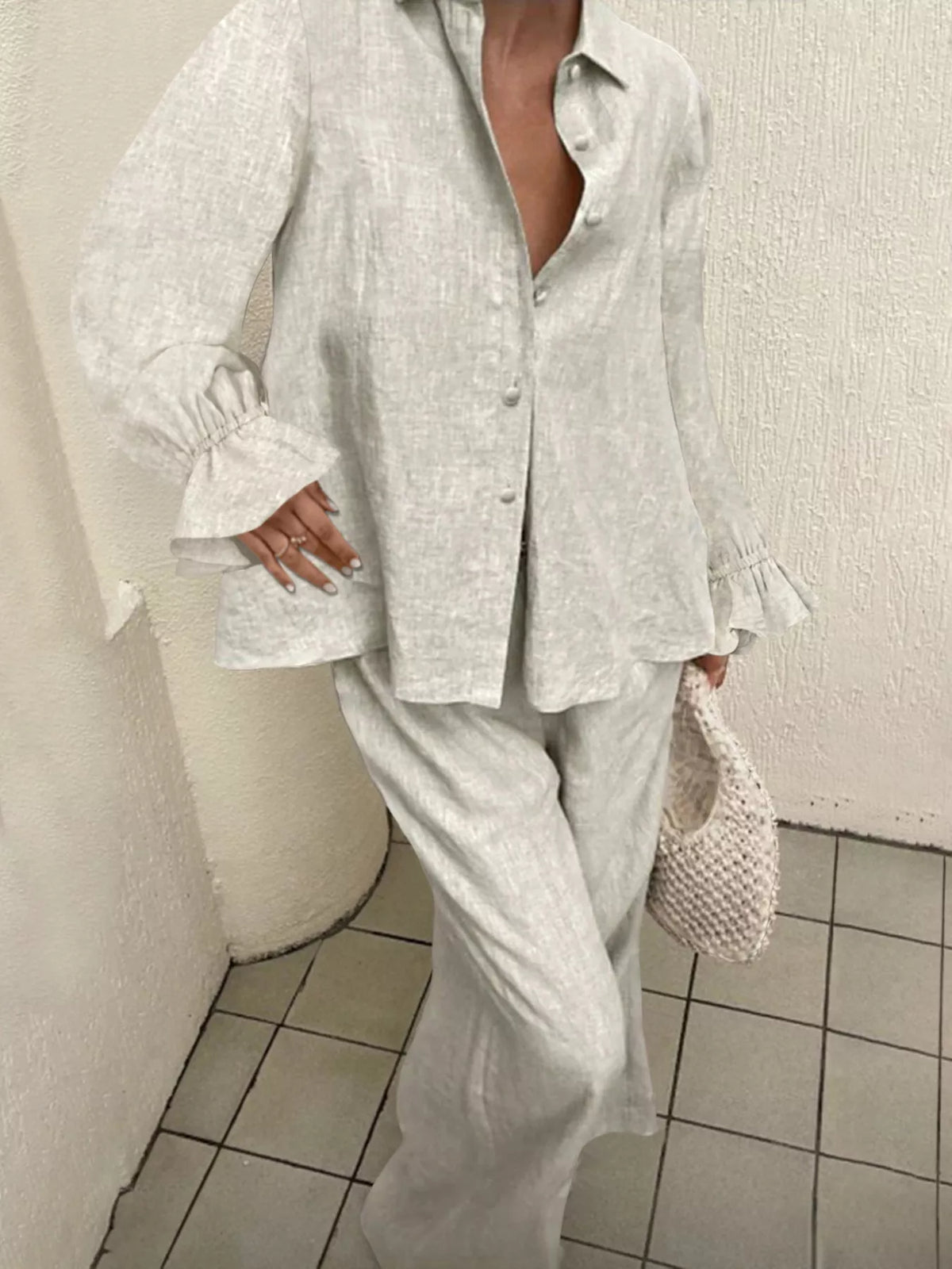 Ruffle Sleeve Shirt and Pants Set