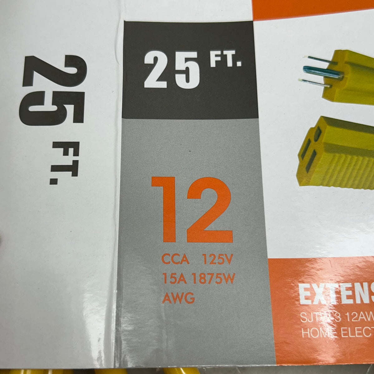 HOME ELECTRICAL ACCESSORIES  Heavy Duty Outdoor/Indoor Extension Cord  12 Gauge, 25' SJTW-3Yellow